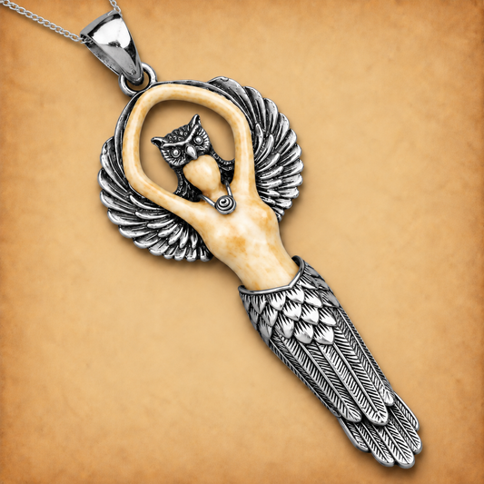 Silver Owl Goddess Pendant