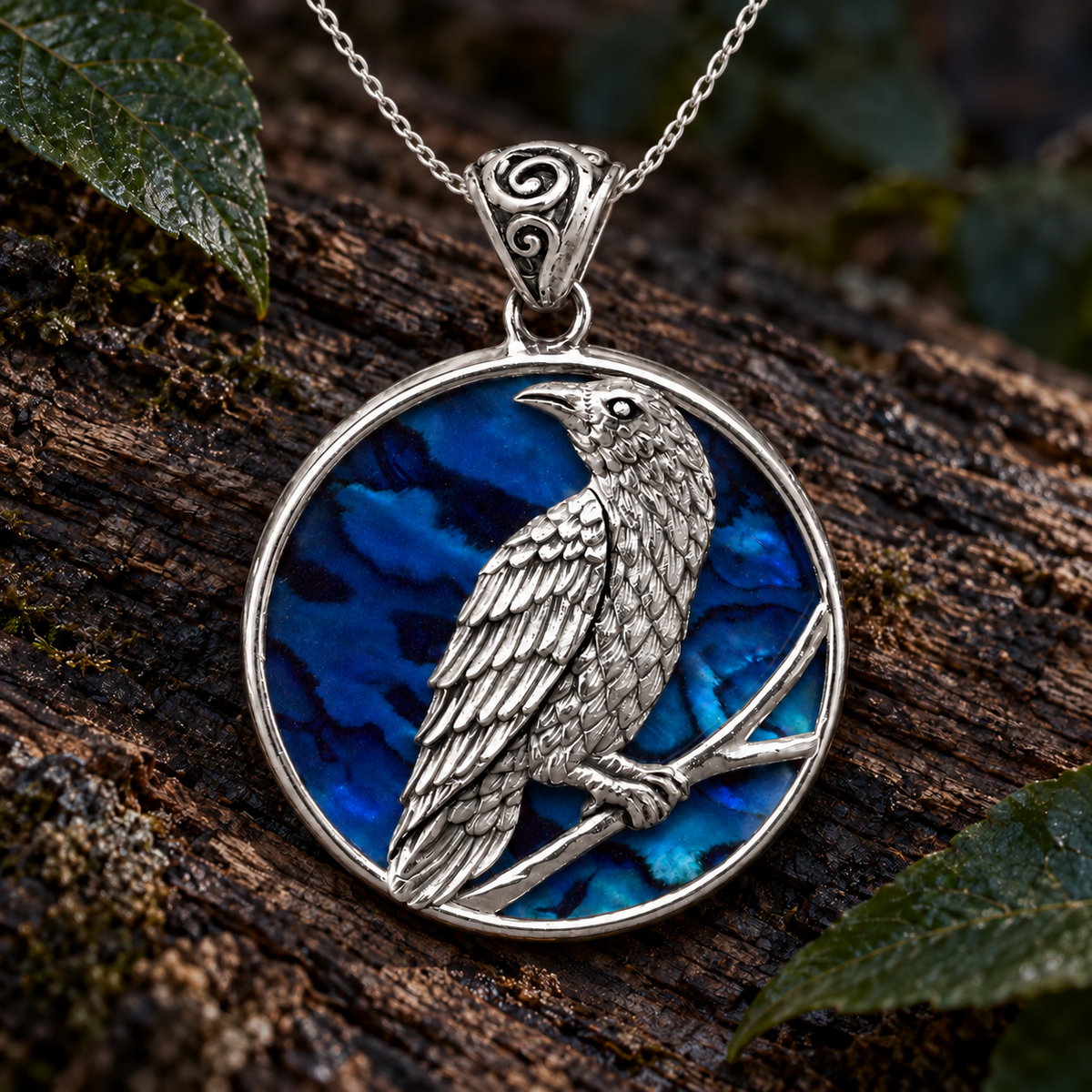 Silver Midnight Raven Pendant