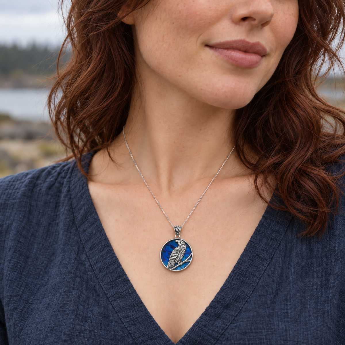 Silver Midnight Raven Pendant