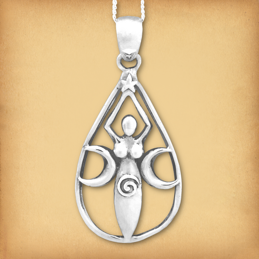 Silver Teardrop Goddess Pendant