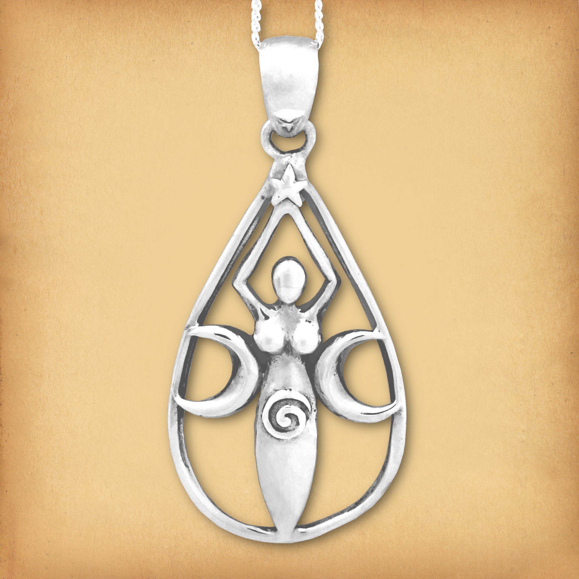 Silver Teardrop Goddess Pendant