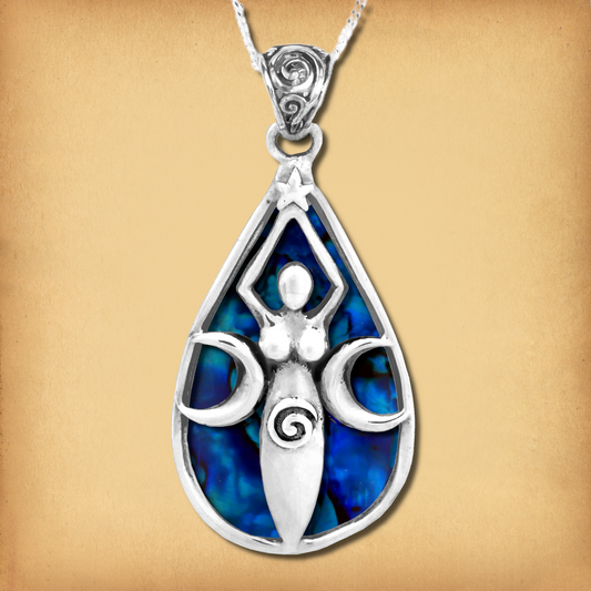 Silver Teardrop Goddess Pendant w/Shell