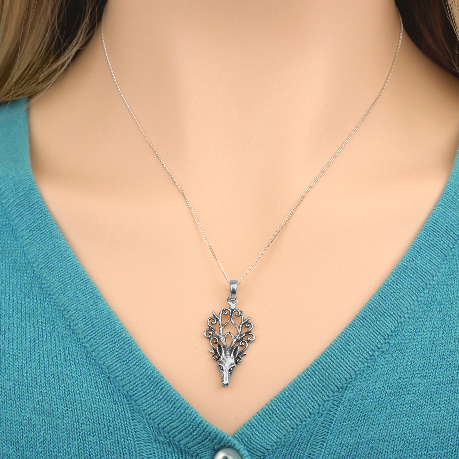 Silver Stag's Head Pendant