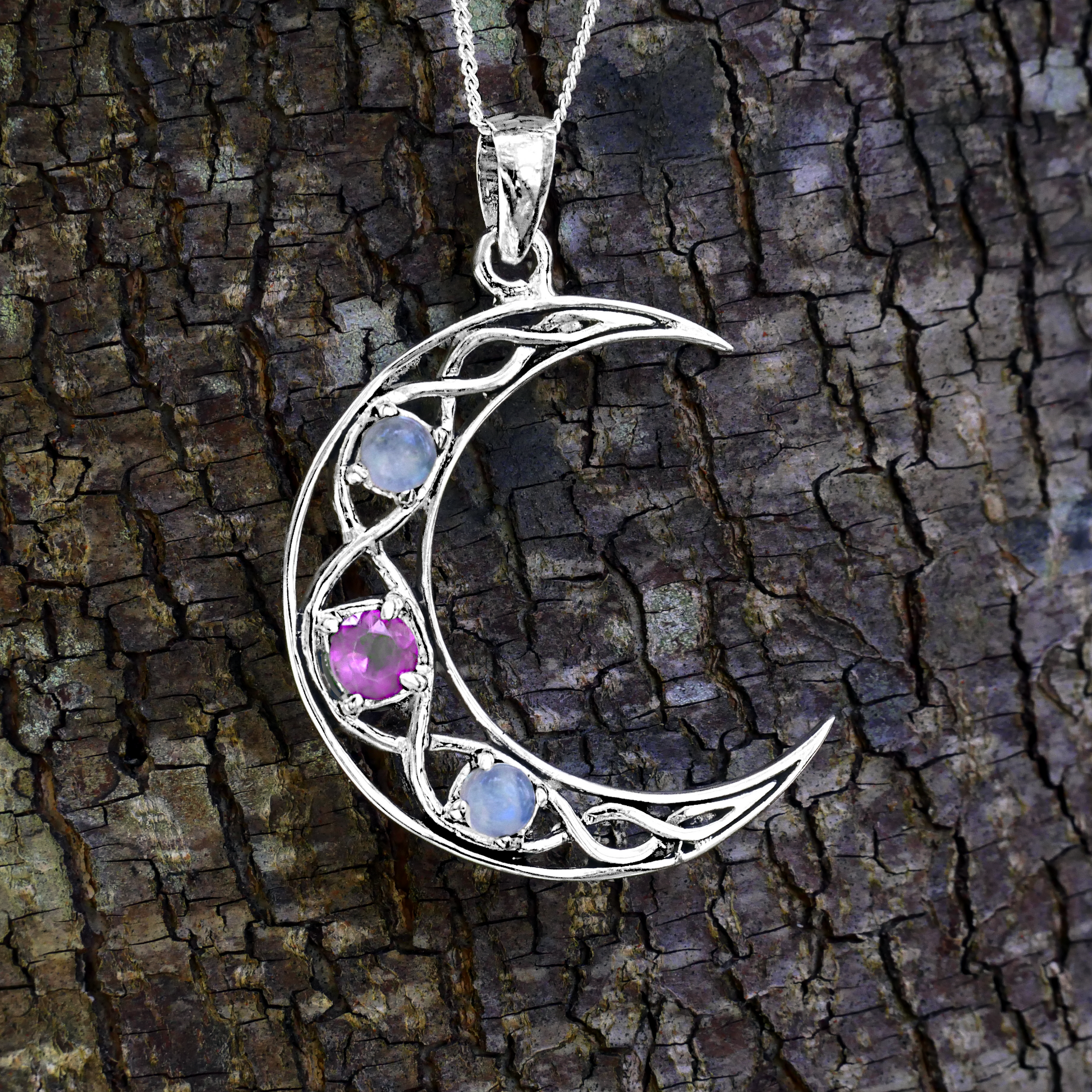 Silver Crystal Moon Pendant