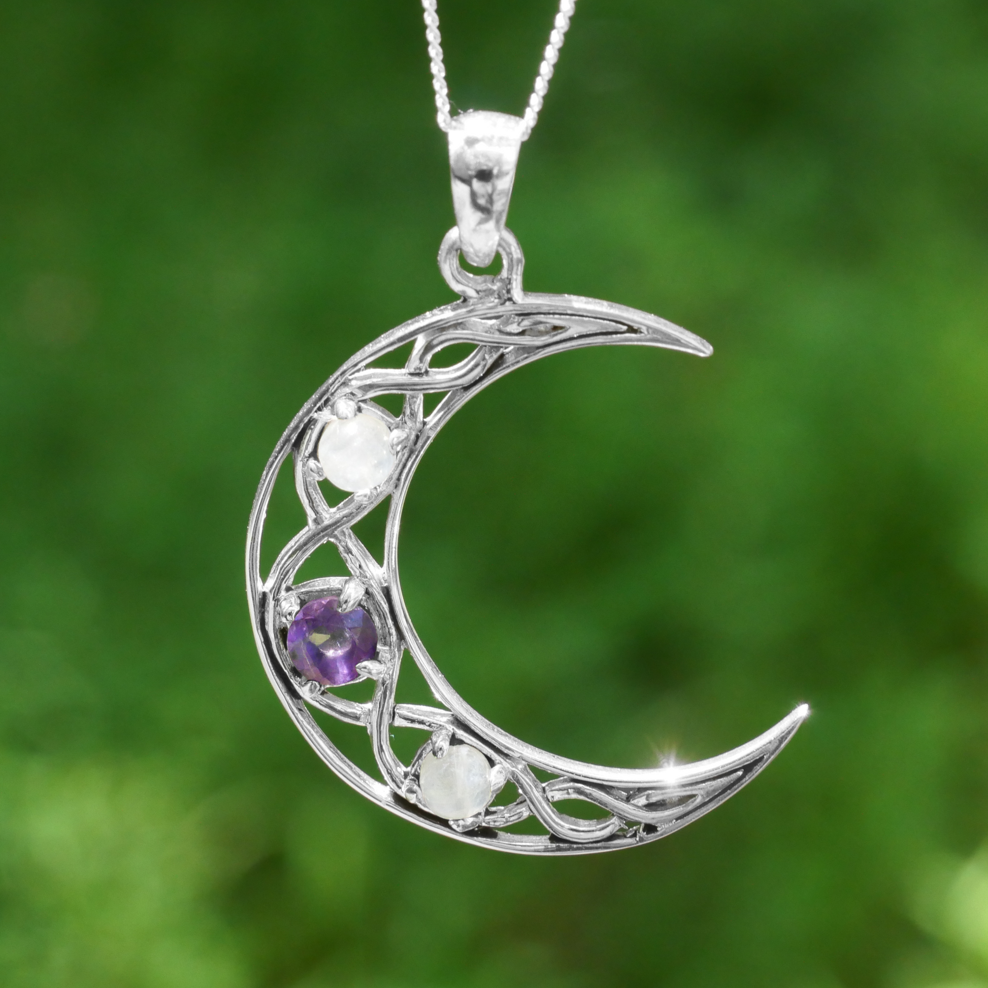 Silver Crystal Moon Pendant