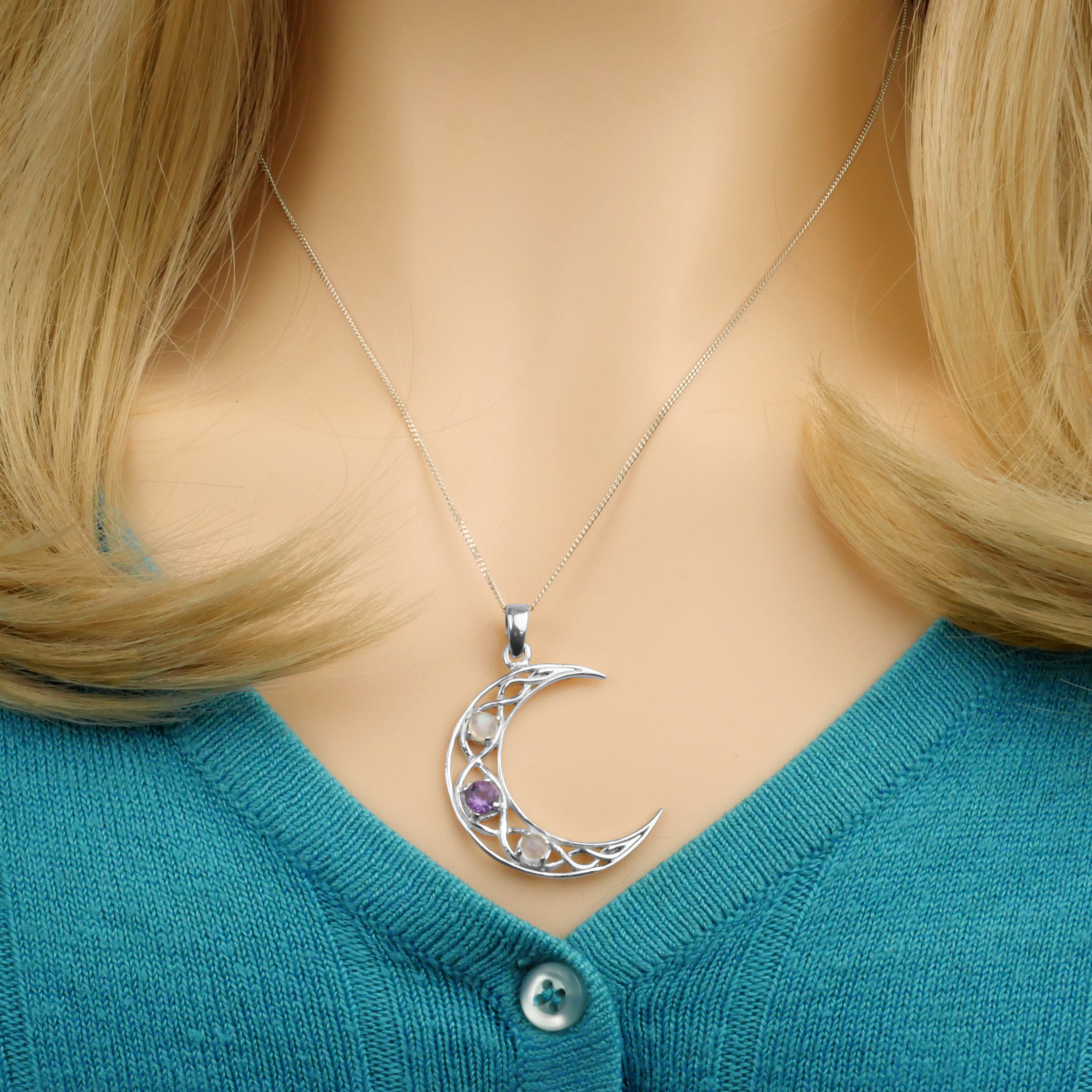 Silver Crystal Moon Pendant