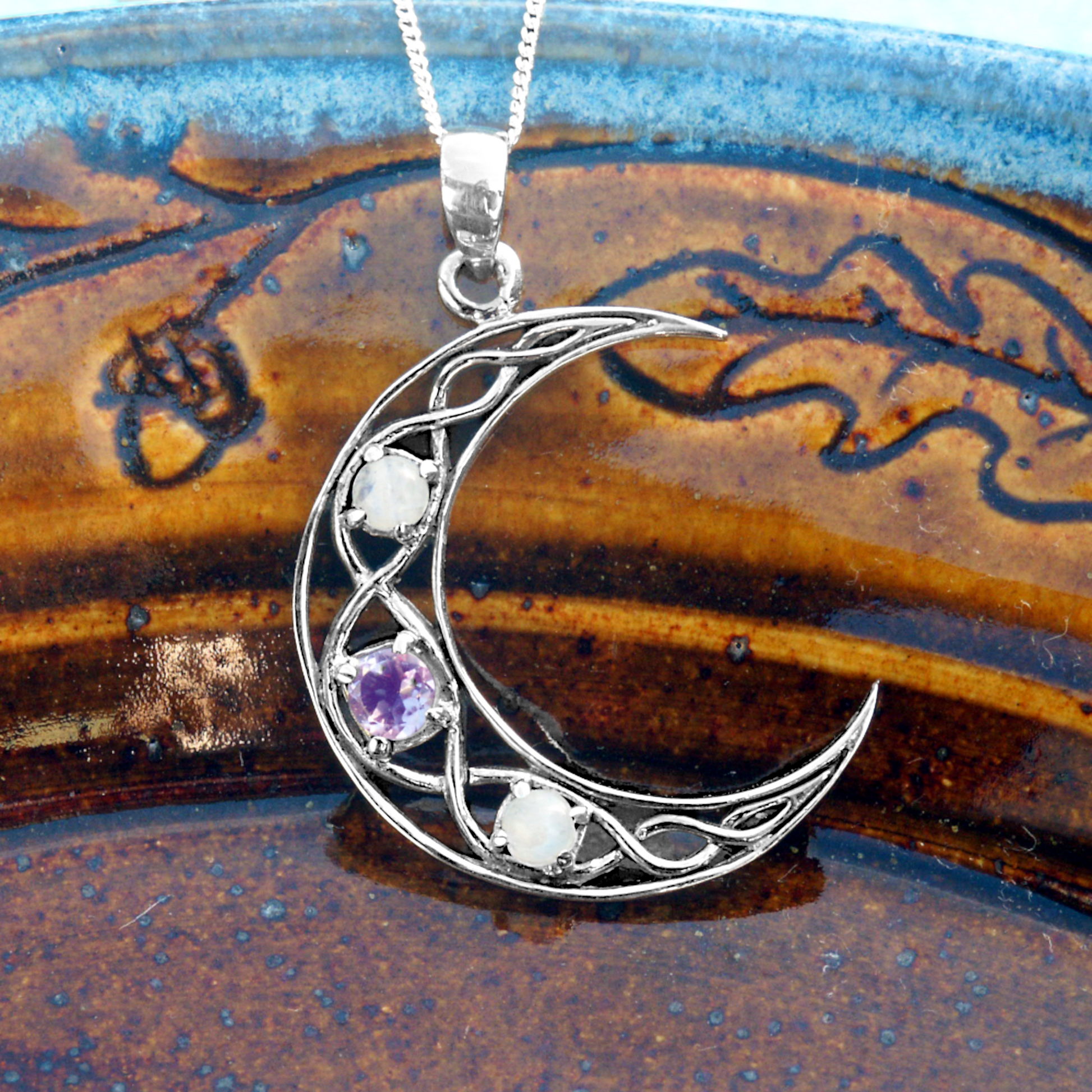 Silver Crystal Moon Pendant