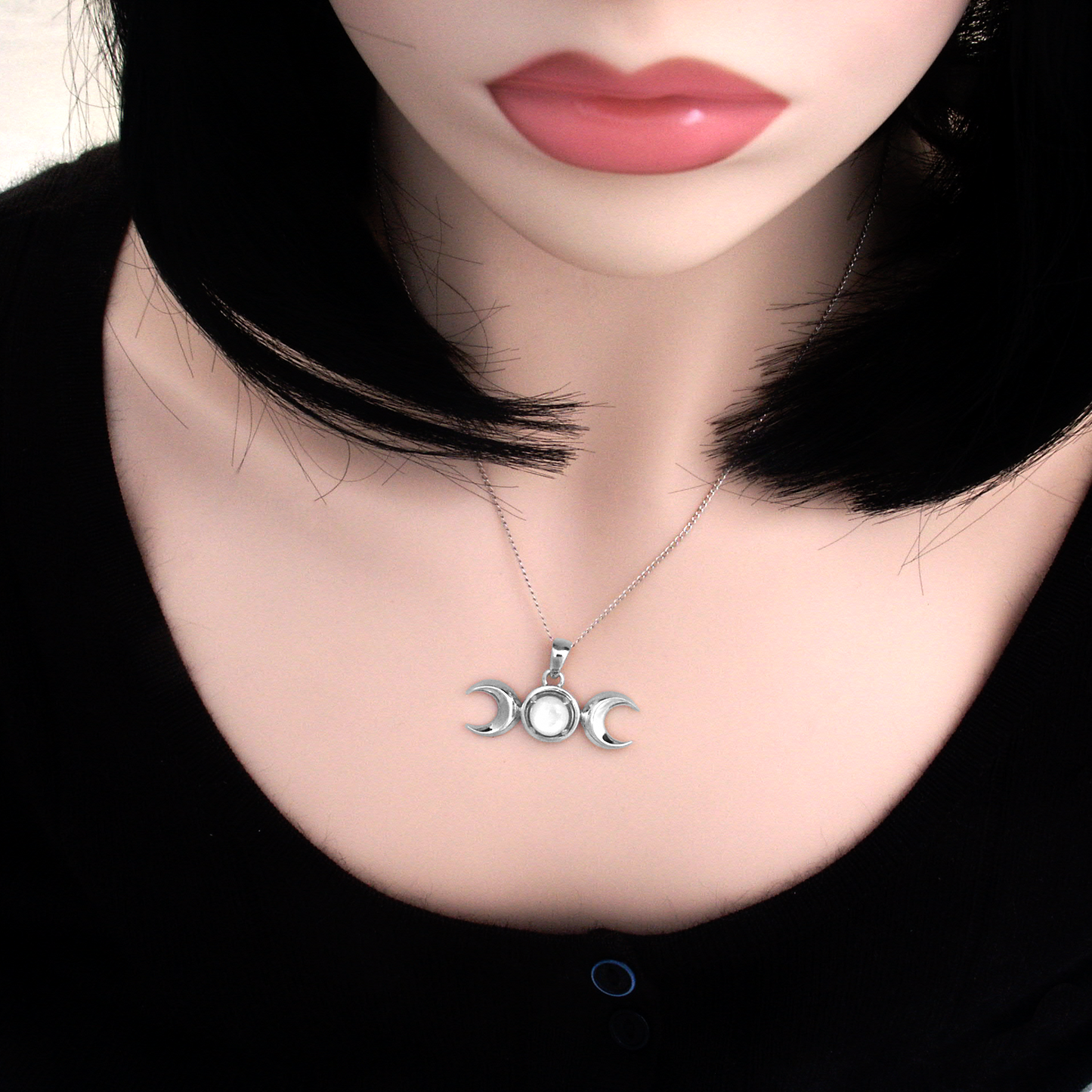 Silver Triple Moon Pendant with Mother of Pearl