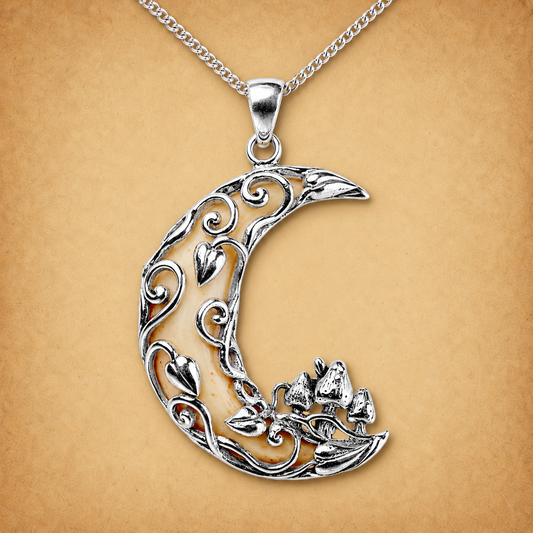 Silver Mushroom Moon Pendant