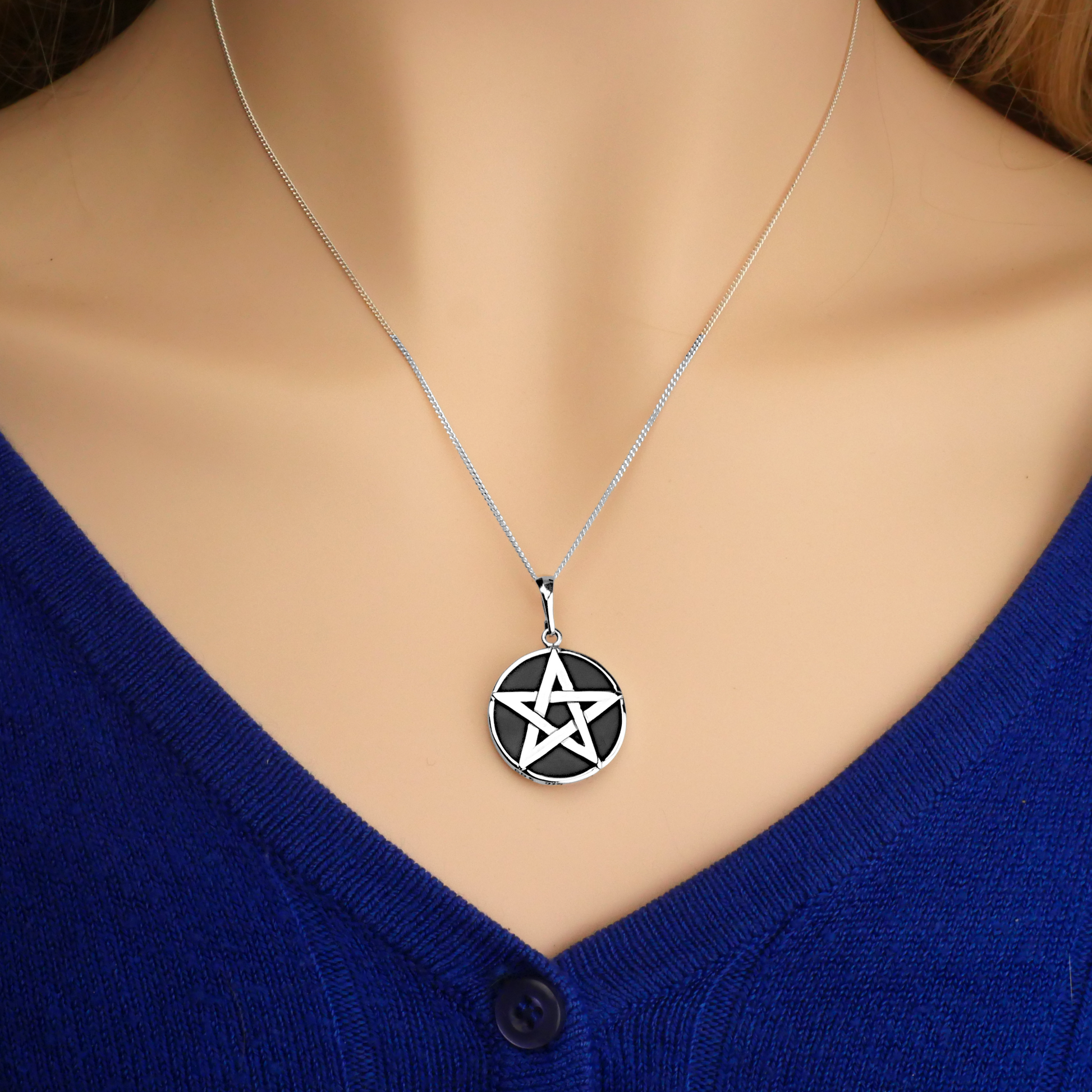 Silver Pentacle Pendant w/ Lava Stone