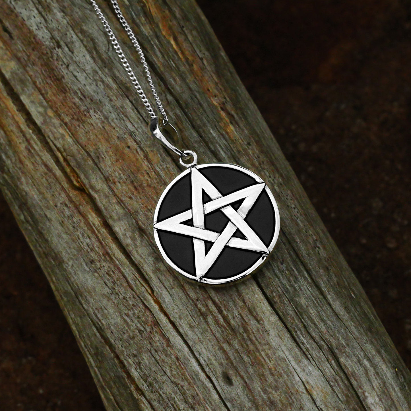 Silver Pentacle Pendant w/ Lava Stone