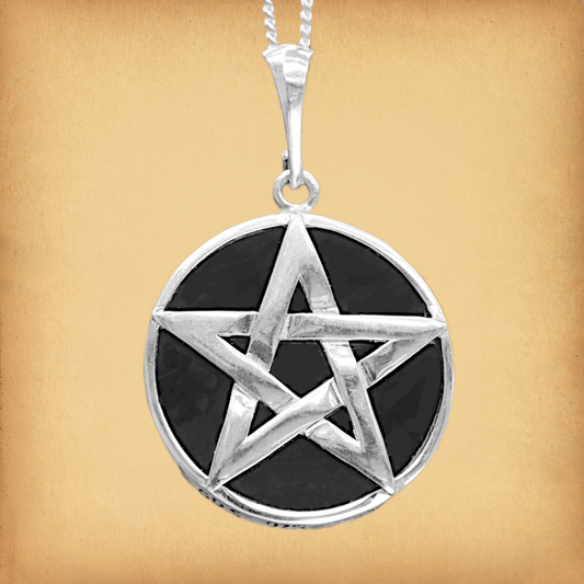 Silver Pentacle Pendant w/ Lava Stone