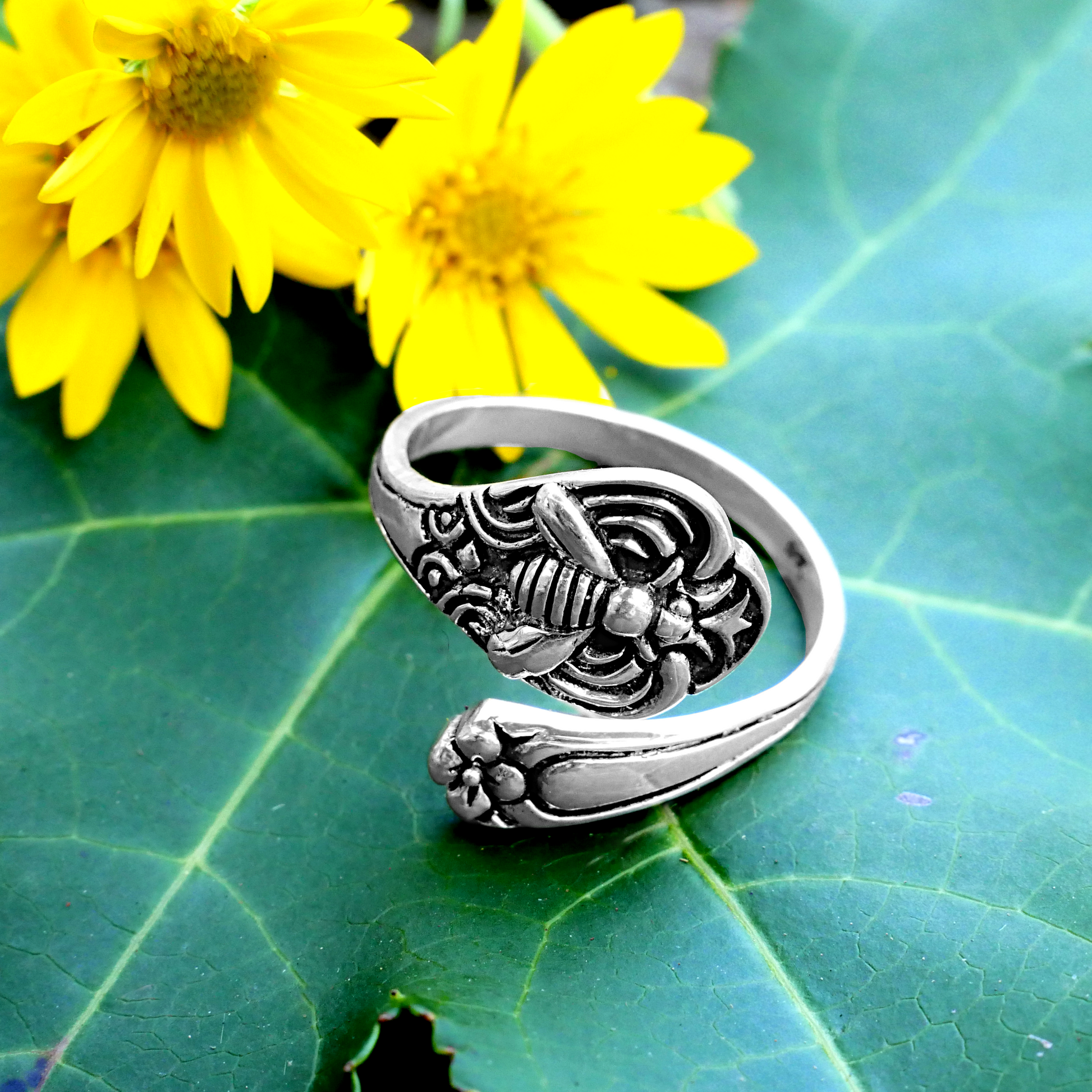 Silver Honeybee Spoon Ring