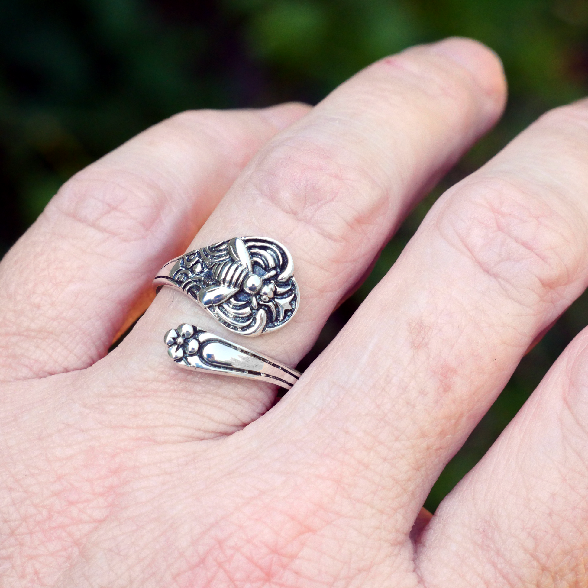 Silver Honeybee Spoon Ring