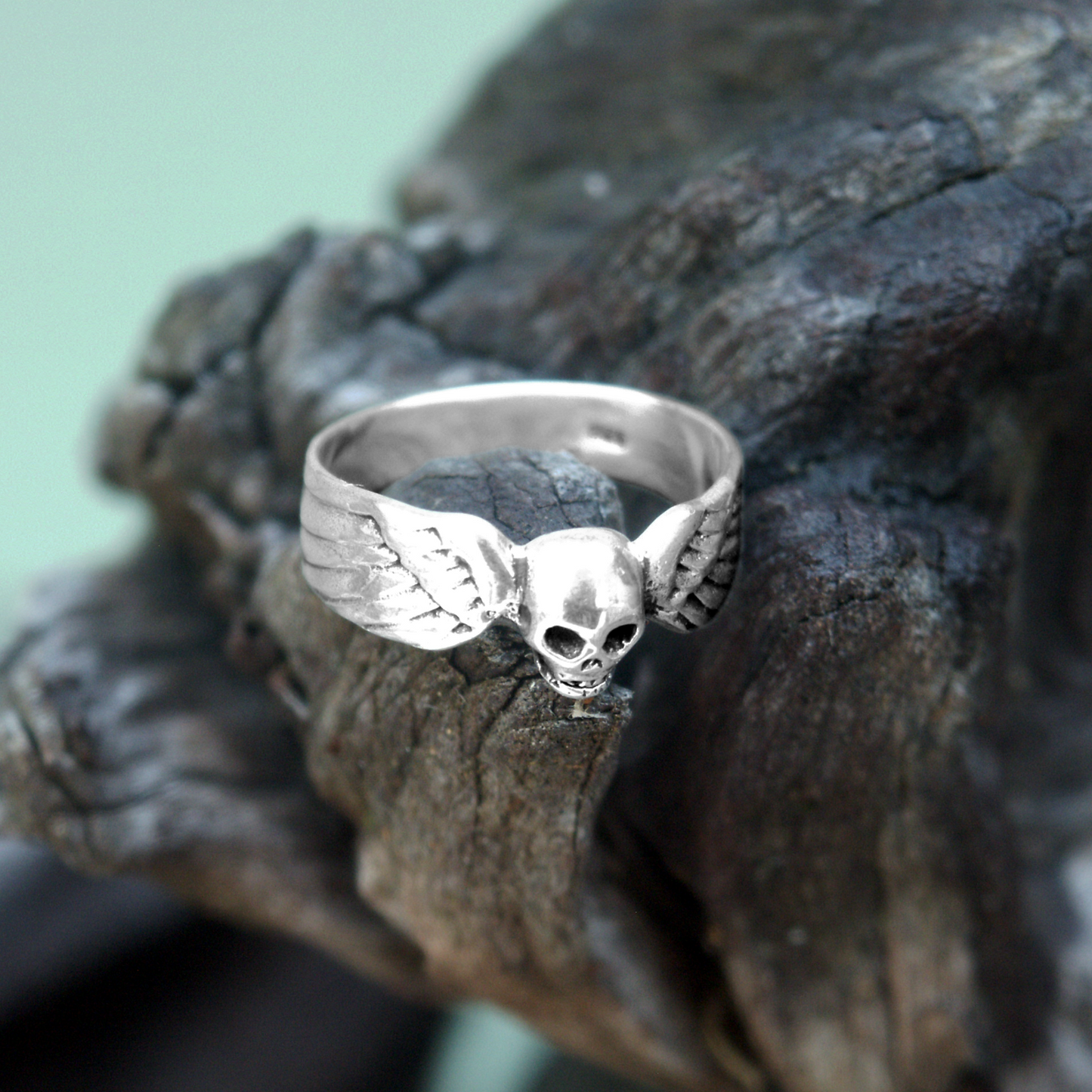 Silver Winged Skull Ring