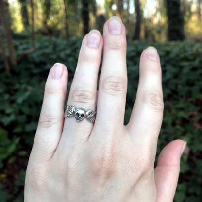 Silver Winged Skull Ring