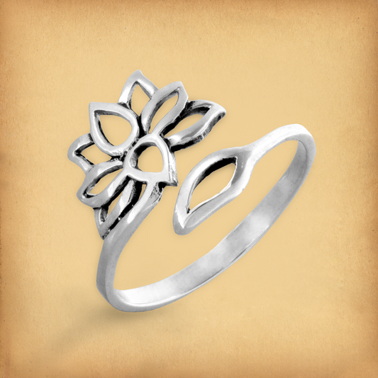 Silver Lotus and Leaf Ring