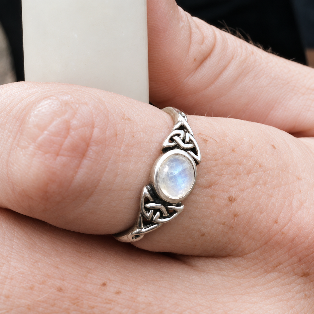 Silver Celtic Moonstone Ring