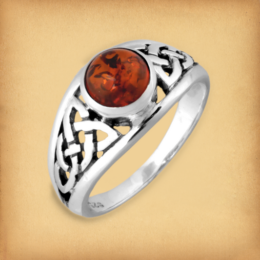 Silver Celtic Amber Ring