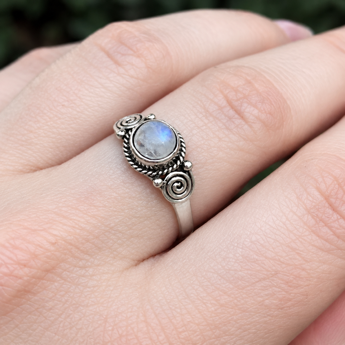 Silver Moonstone Spirals Ring
