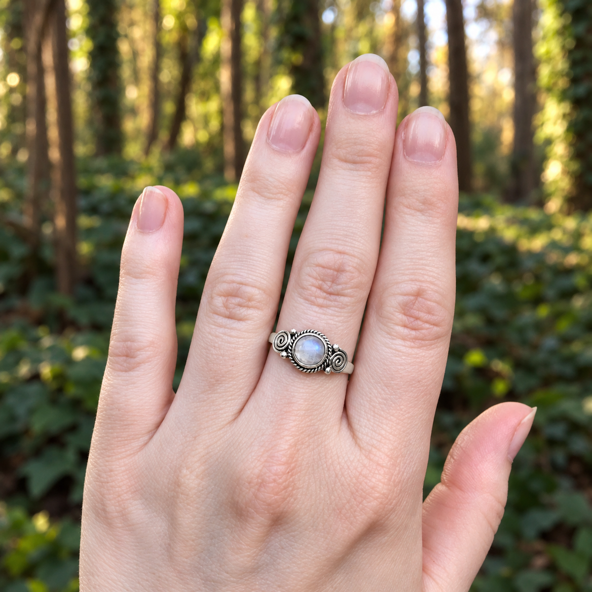Silver Moonstone Spirals Ring