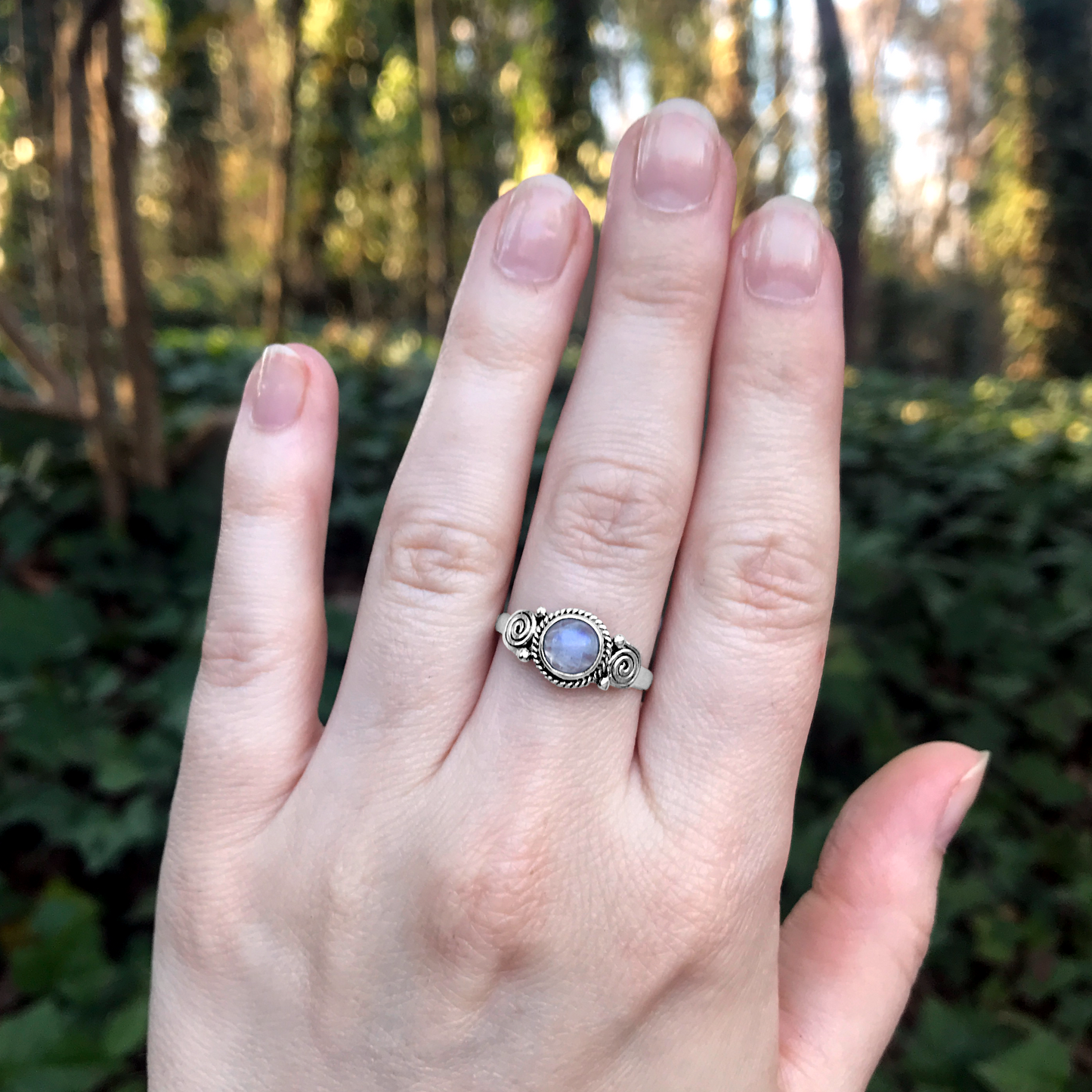 Silver Moonstone Spirals Ring