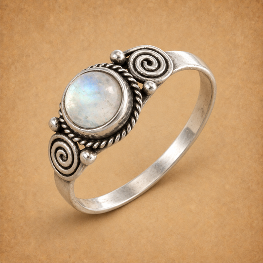 Silver Moonstone Spirals Ring