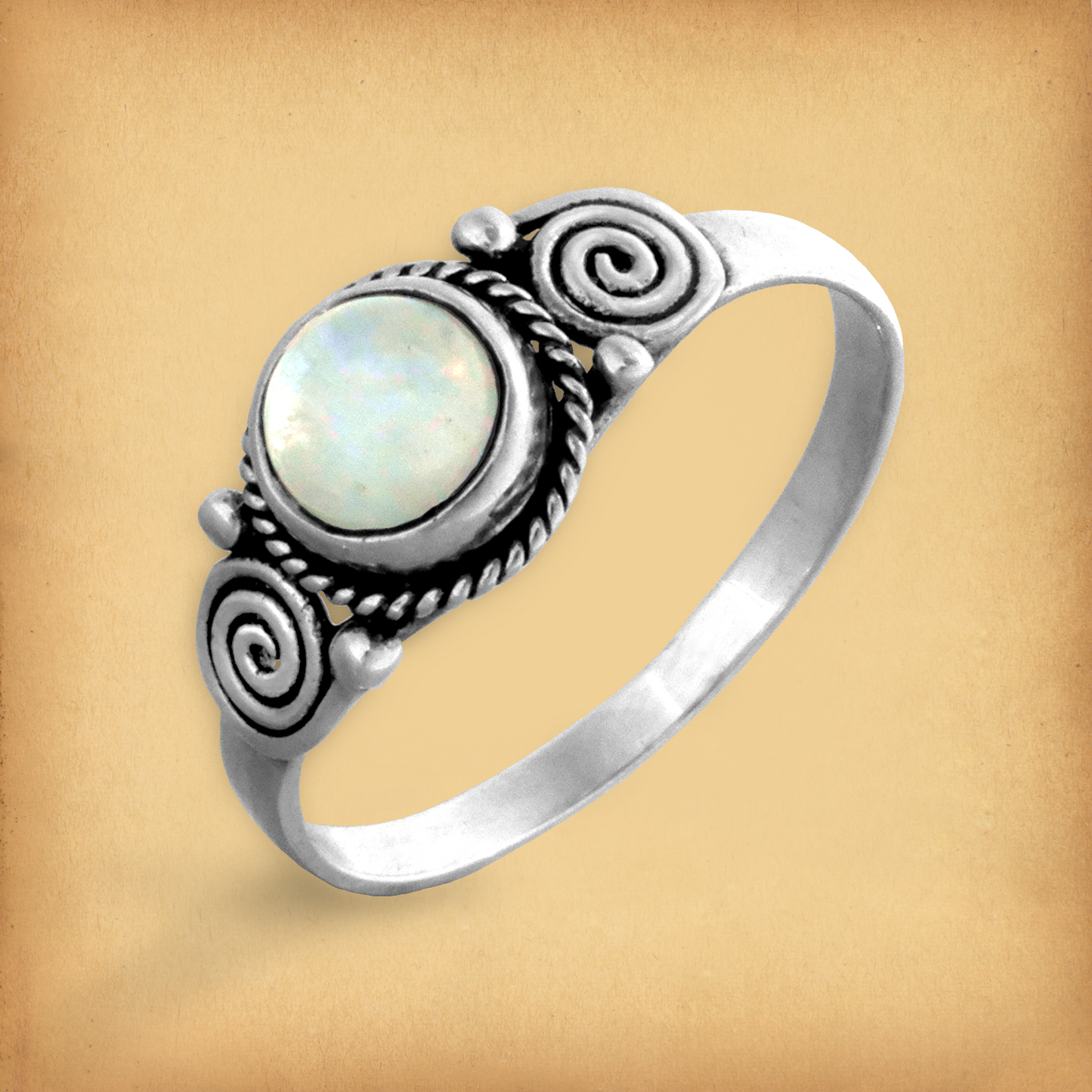 Silver Moonstone Spirals Ring