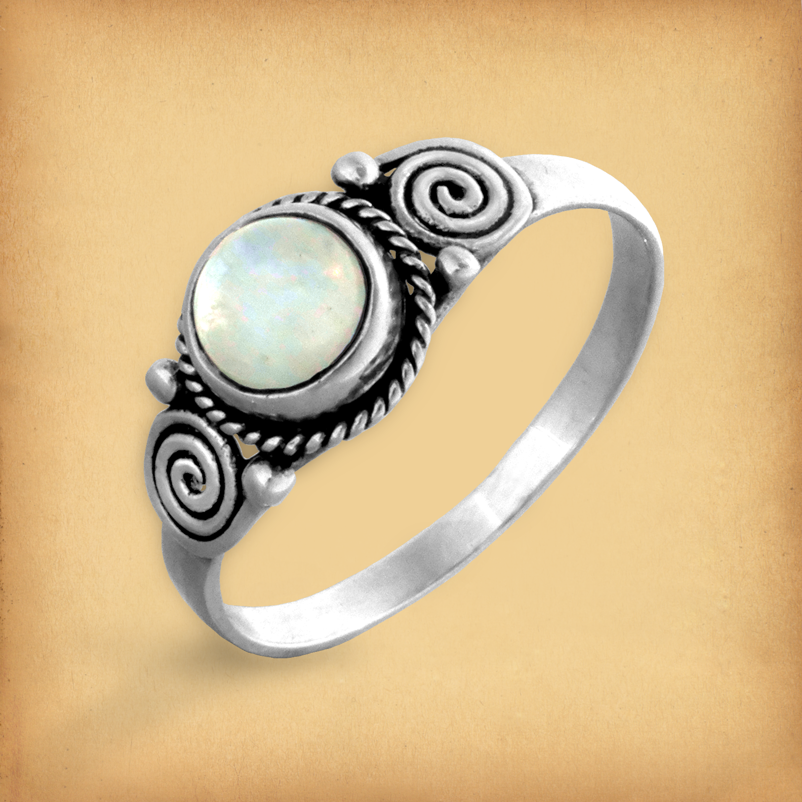 Silver Moonstone Spirals Ring