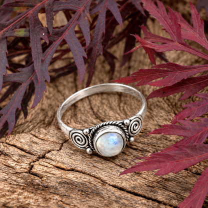 Silver Moonstone Spirals Ring