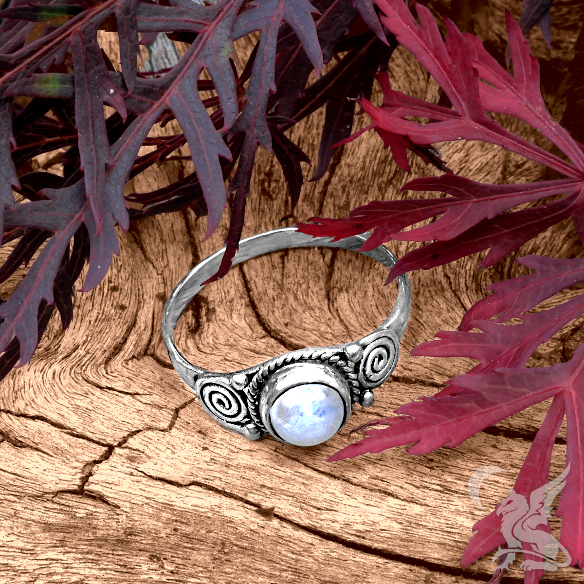 Silver Moonstone Spirals Ring