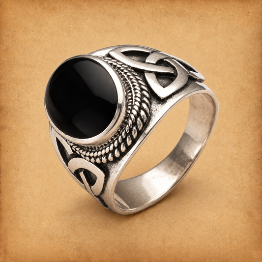Silver Celtic Onyx Ring