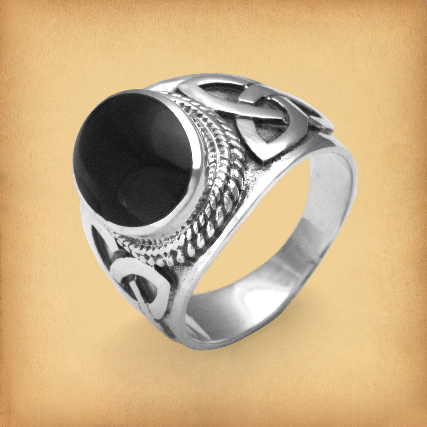 Silver Celtic Onyx Men's Ring