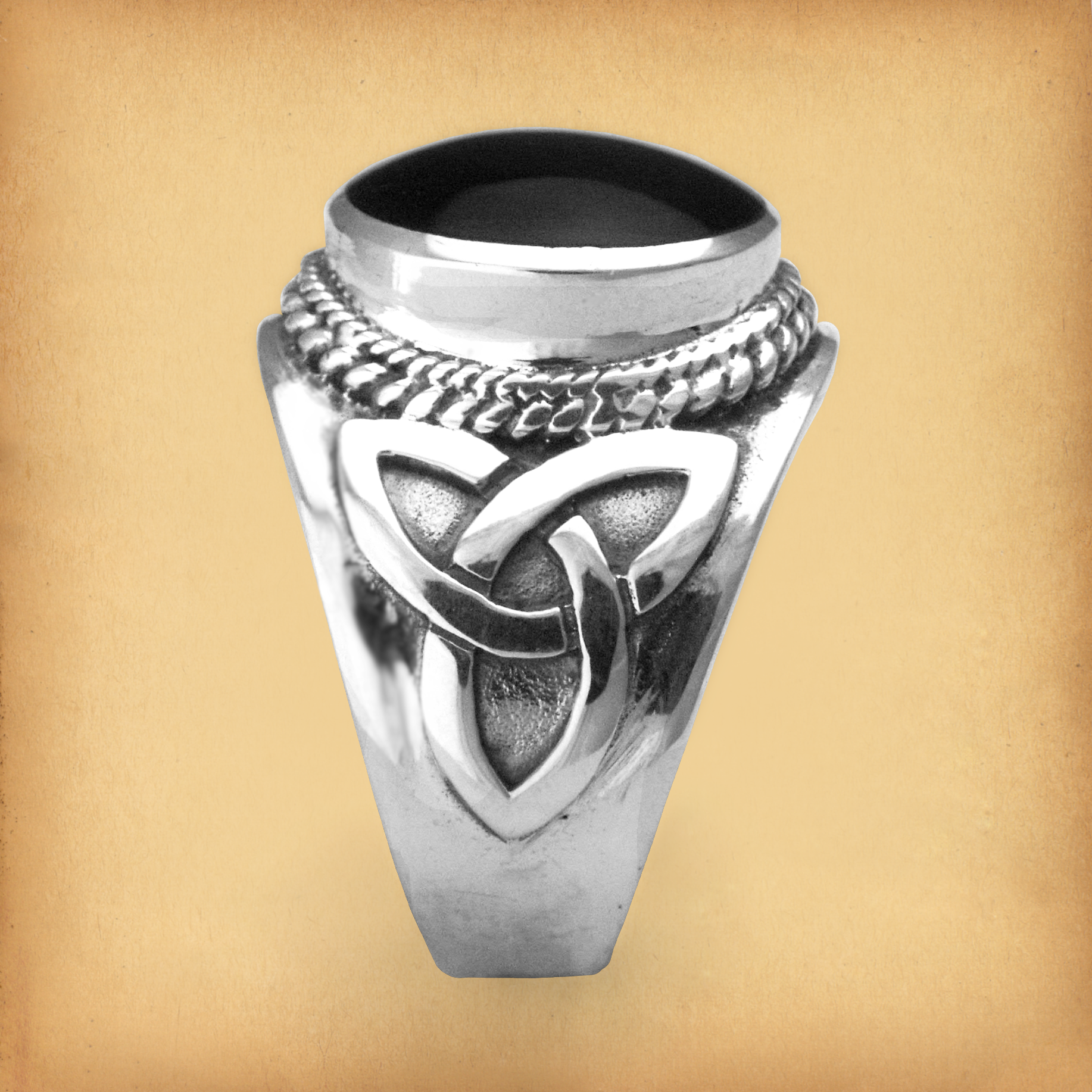 Silver Celtic Onyx Men's Ring