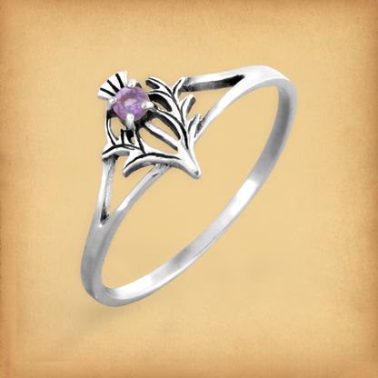 Silver Amethyst Thistle Ring