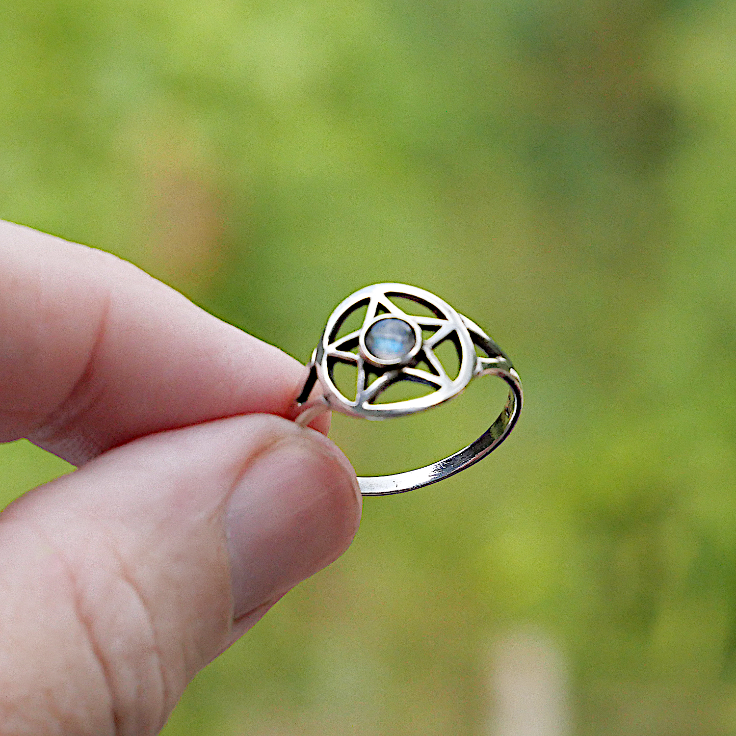 Silver Labradorite Pentacle Ring
