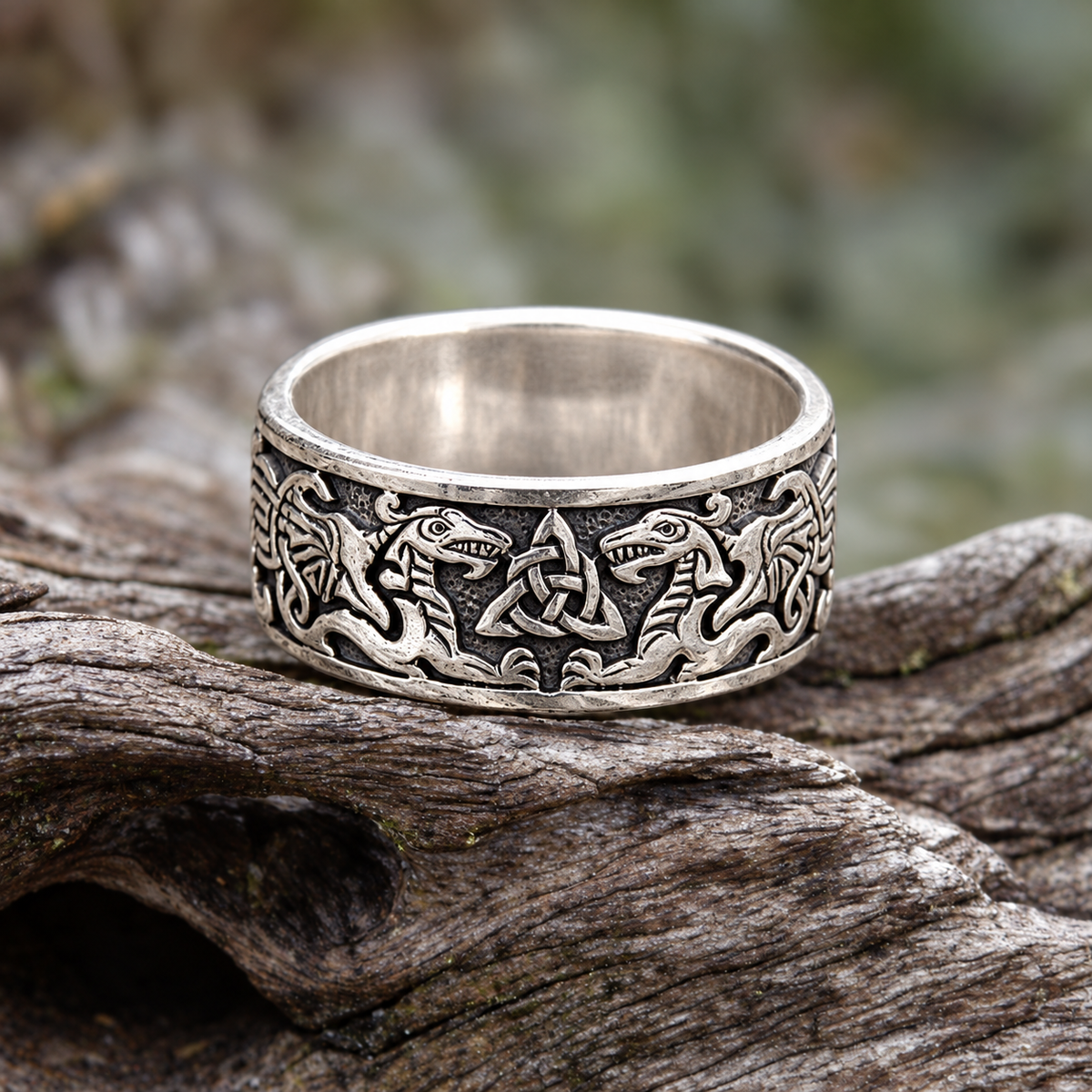Silver Celtic Dragons Ring