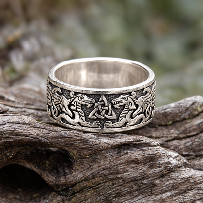 Silver Celtic Dragons Ring