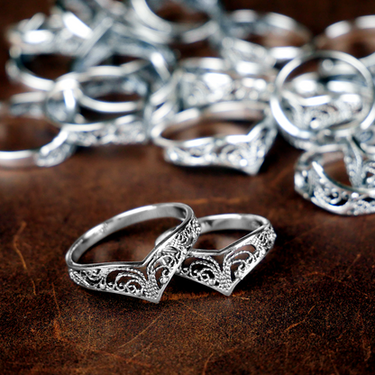 Silver Filigree Chevron Ring