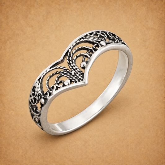 Silver Filigree Chevron Ring