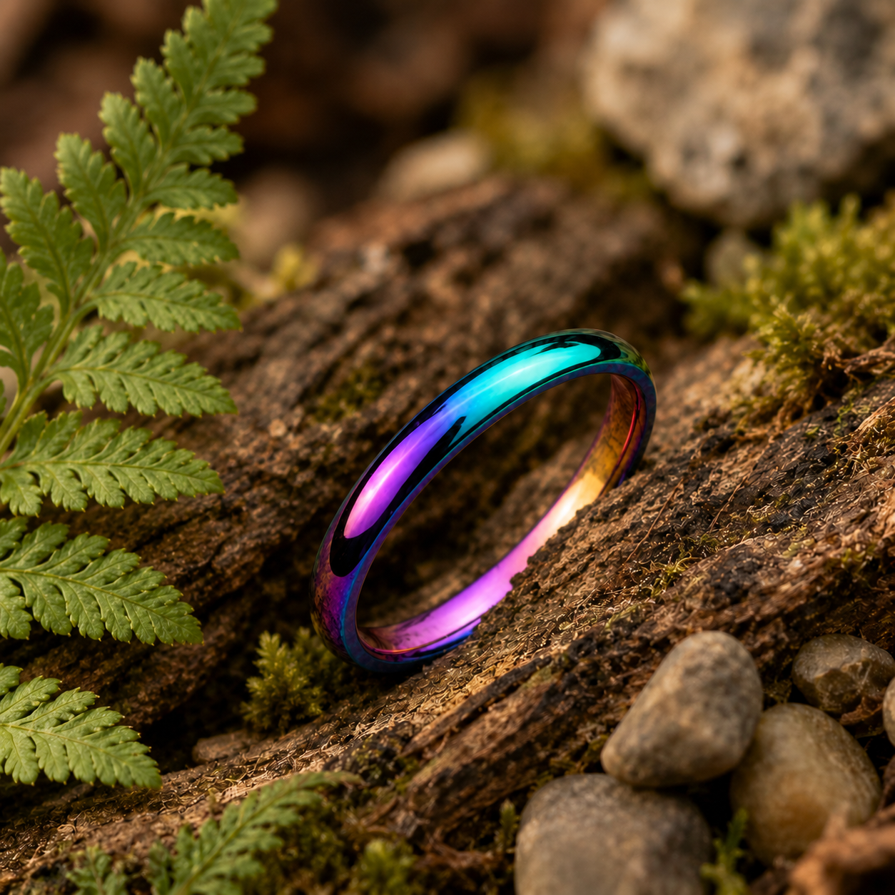 Steel Narrow Rainbow Band