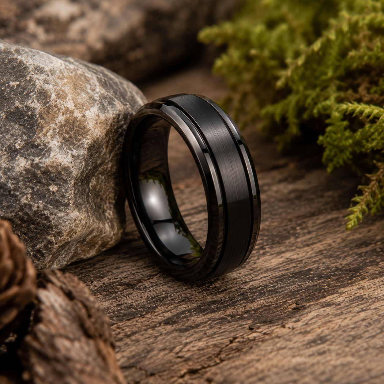 Steel Black Enamel Spinner Ring