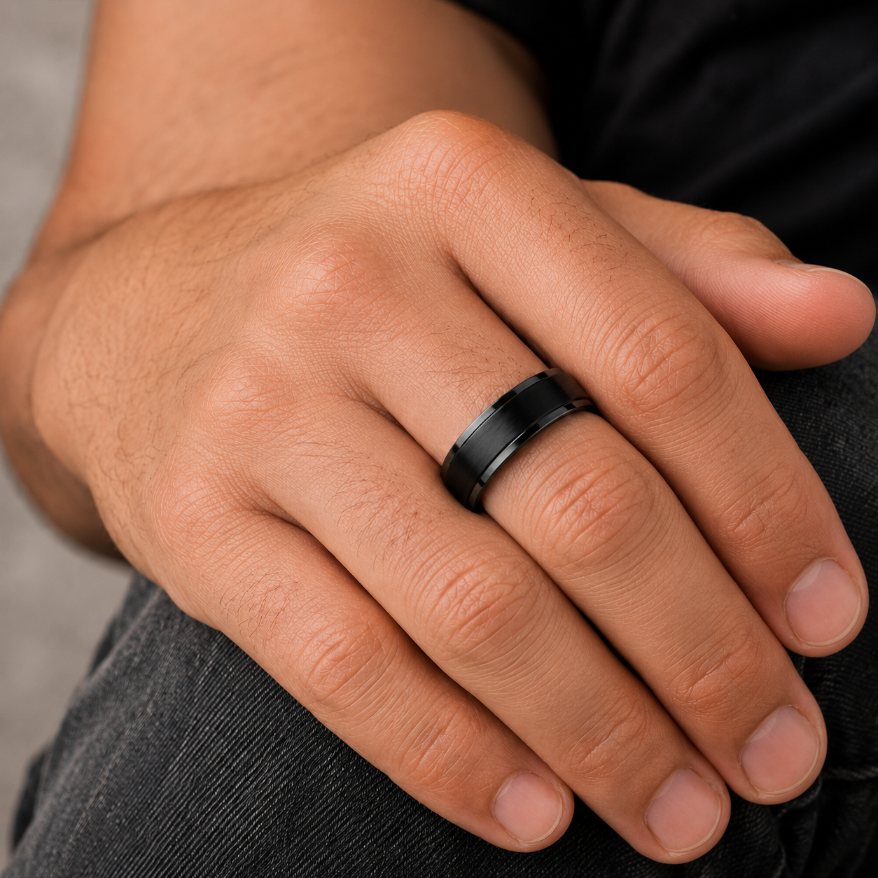 Steel Black Enamel Spinner Ring