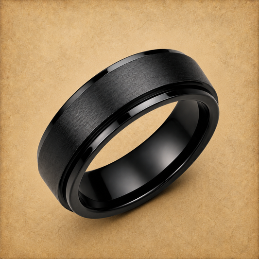 Steel Black Enamel Spinner Ring