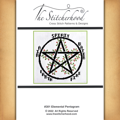 Elemental Pentagram Cross Stitch Pattern