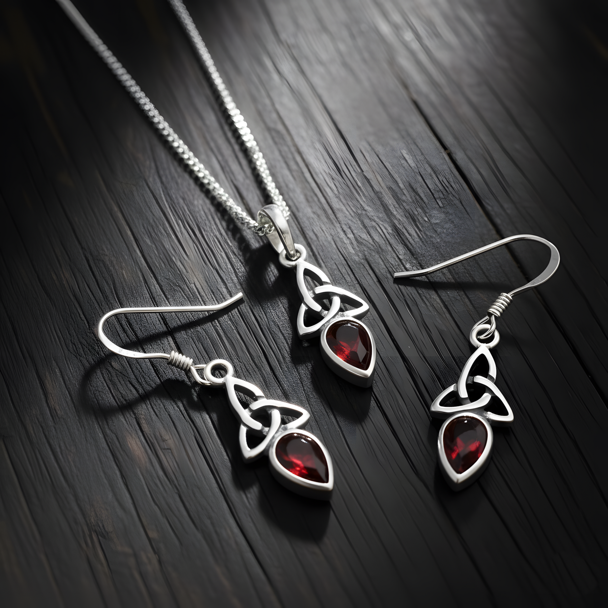 Silver Garnet Trinity Knot Pendant