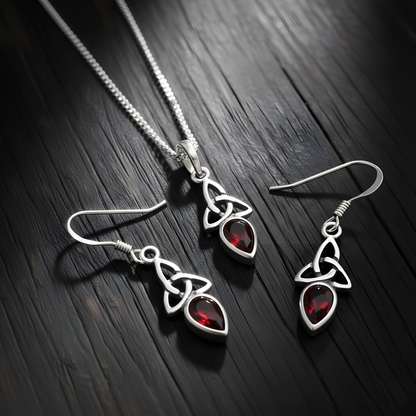 Silver Garnet Trinity Knot Pendant