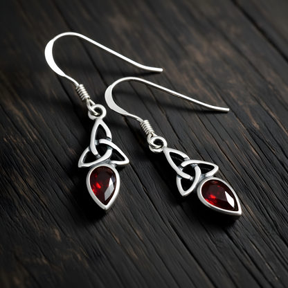 Silver Garnet Trinity Knot Earrings