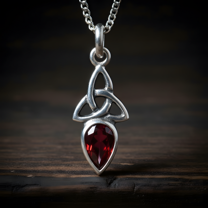 Silver Garnet Trinity Knot Pendant