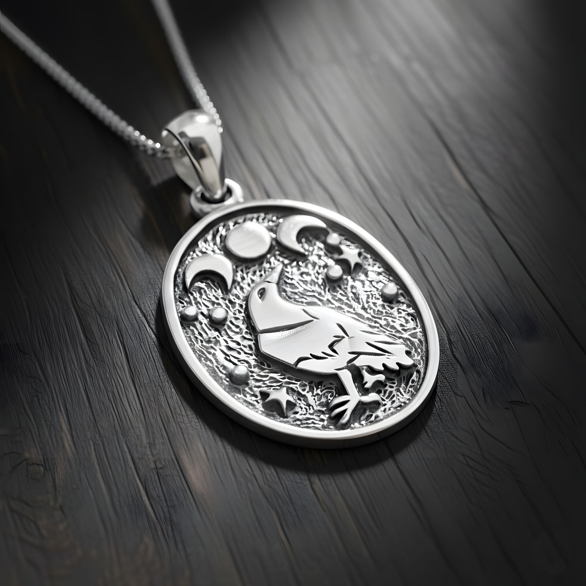 Silver Raven Moon Pendant